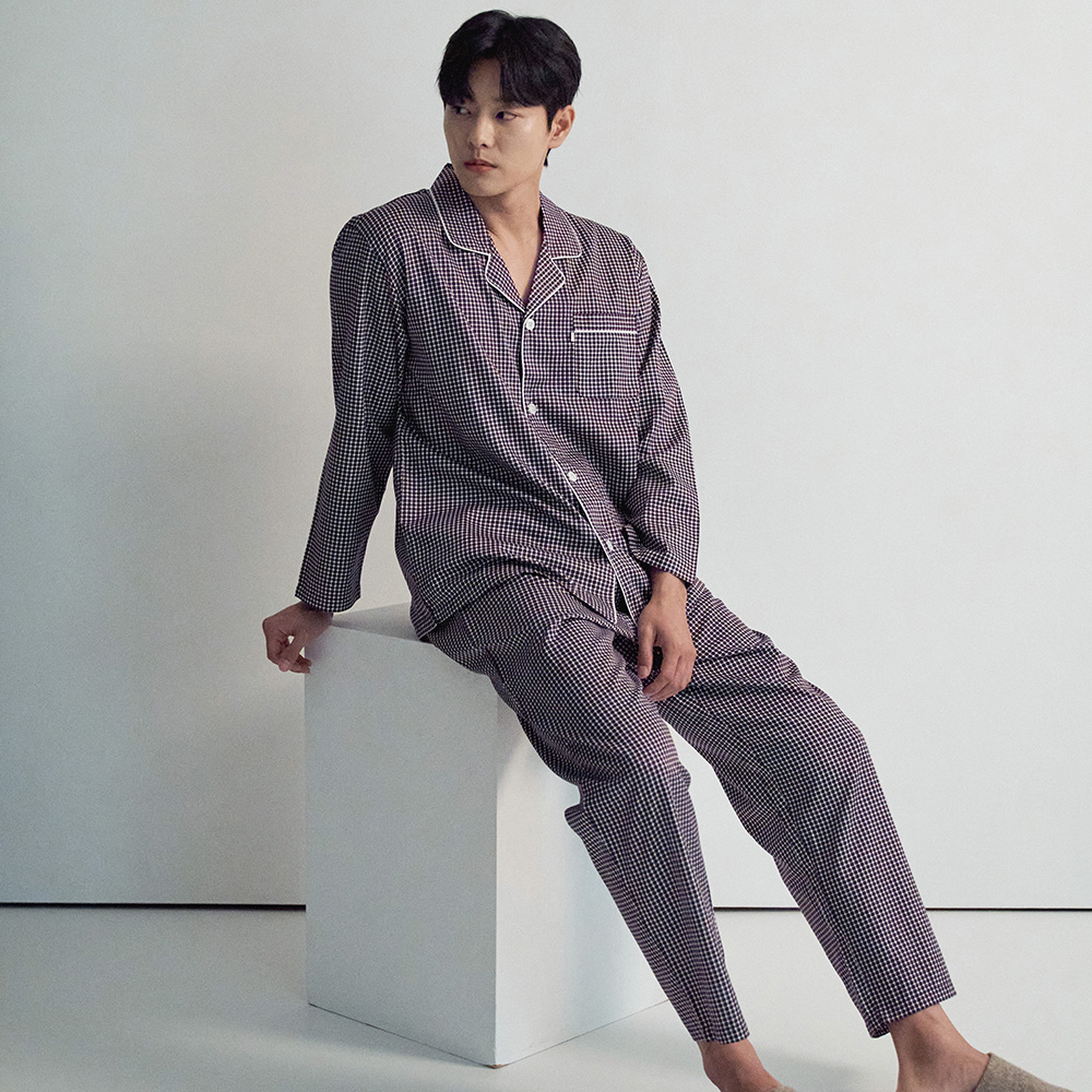 버팔로잔체크 긴팔 주자 순면 빅사이즈 남자 잠옷 파자마 세트 이미지 3