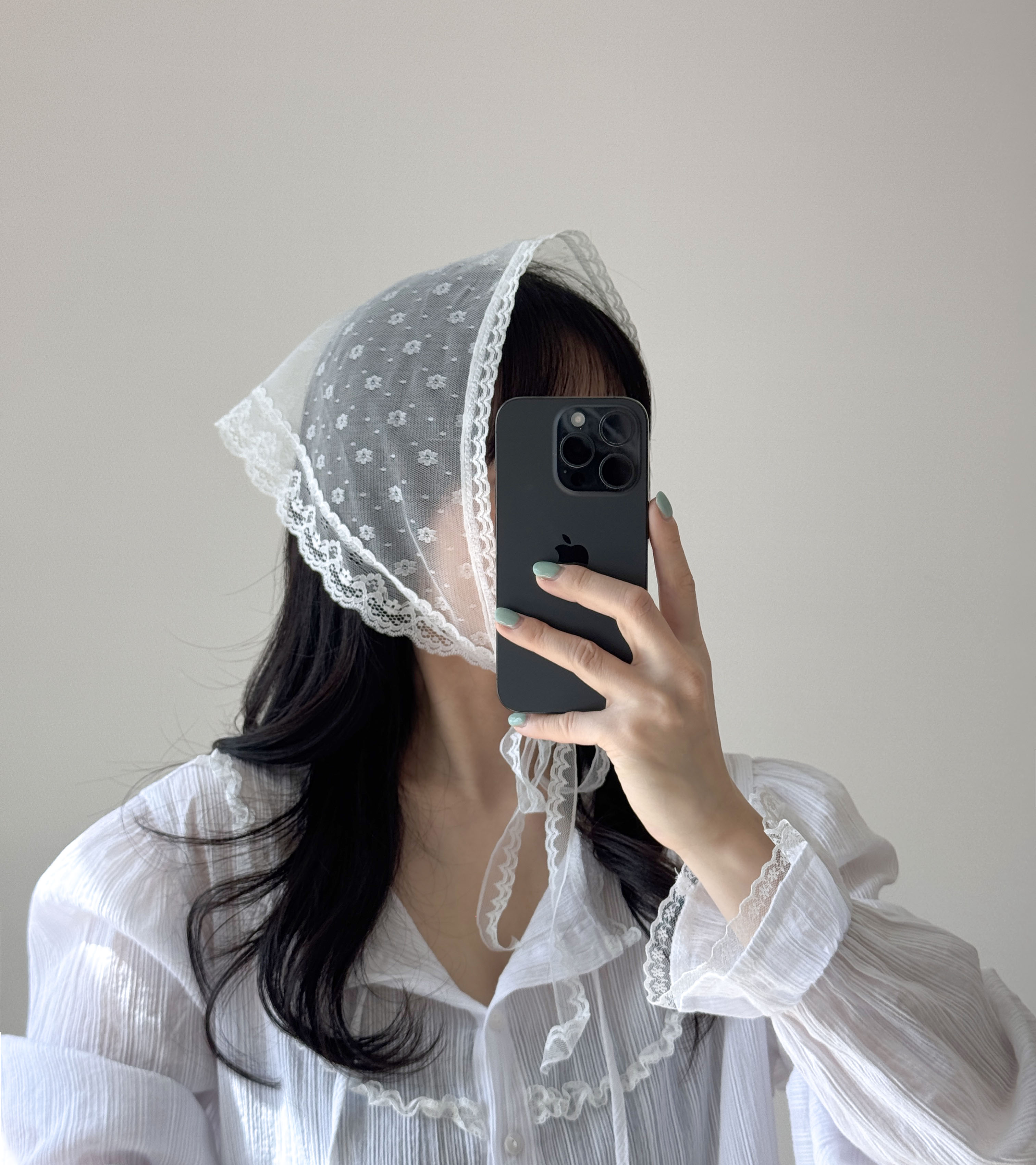 플라워 꽃 메쉬 망사 레이스 헤어 커치프 봄 여름 삼각 보넷 두건 2color 상세 이미지 18