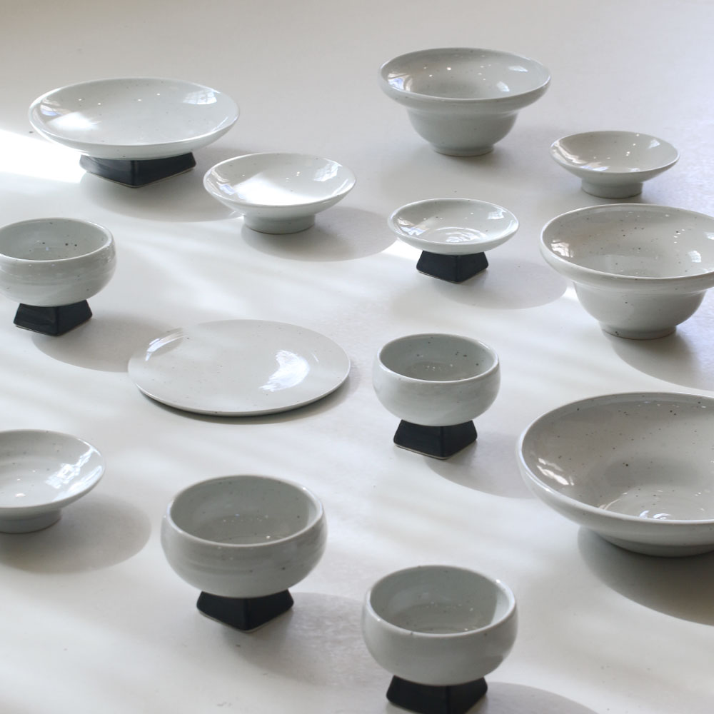 여주도자기 묘미 핸드메이드 굽높은 그릇 2인 14p 그릇세트