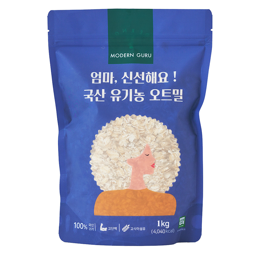 [무배] 모던구루 국산 유기농 오트밀 1kg 편스토랑 롤드오트 압착 귀리 아기 이유식 대용
