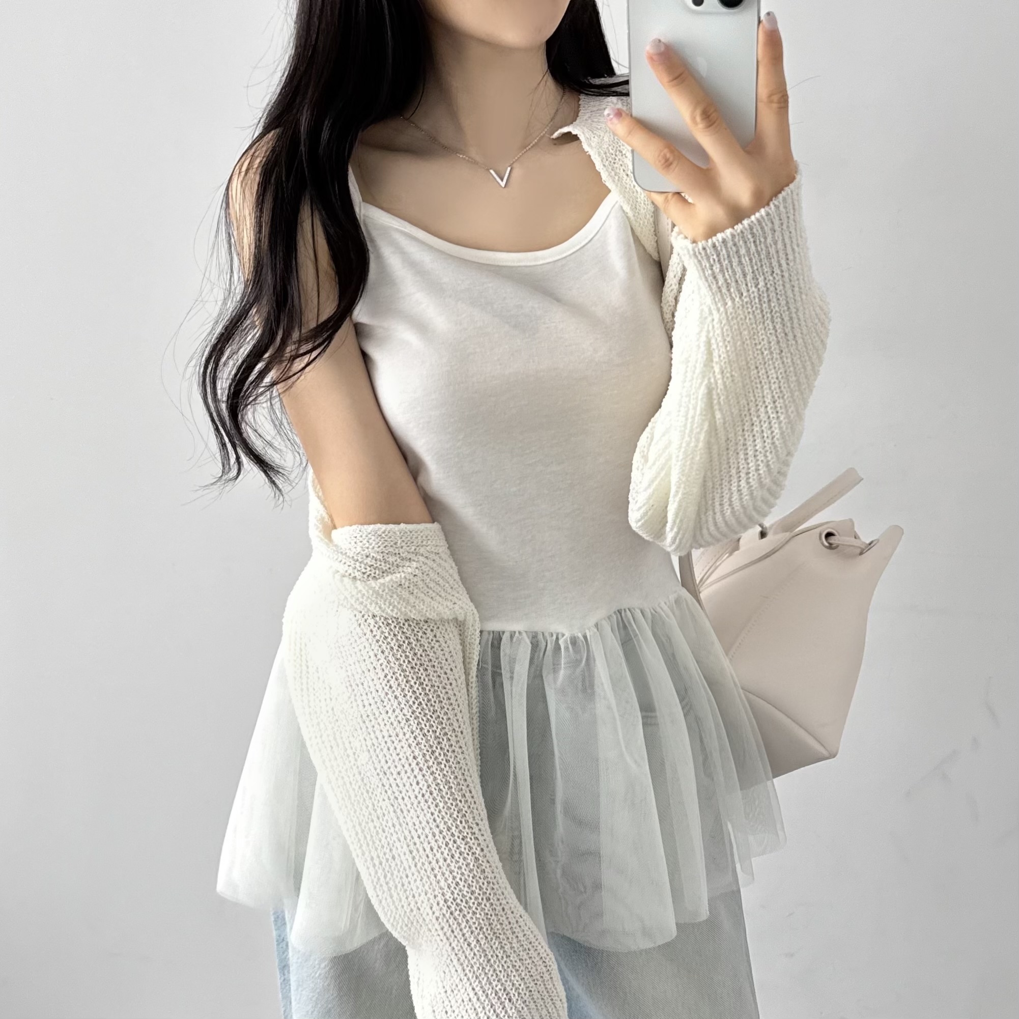 레이어드 여름 원피스 플리츠 쉬폰 뷔스티에 원피스 미니, 화이트, FREE(One size) - 상세 이미지 4