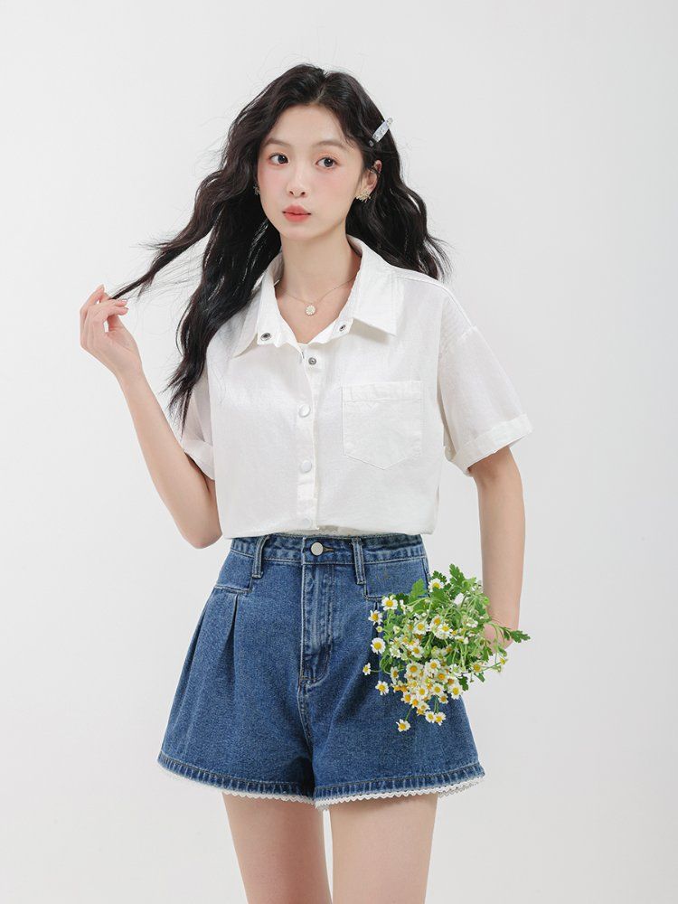 여름 반팔 셔츠 여성 남방 루즈핏 기본 면 흰색 화이트 데일리 코디 심플 캐주얼 - 상세 이미지 3