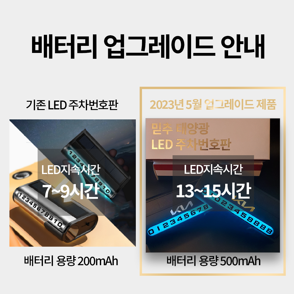 믿추 LED 주차번호판 자동차 전화번호판 듀얼 차 주차 알림판 블랙제품+골드로고 기아 : 엘와이엘컴퍼니