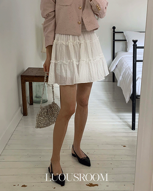 스크런치 프릴 캉캉 허리 밴딩 레이어드 미니 스커트