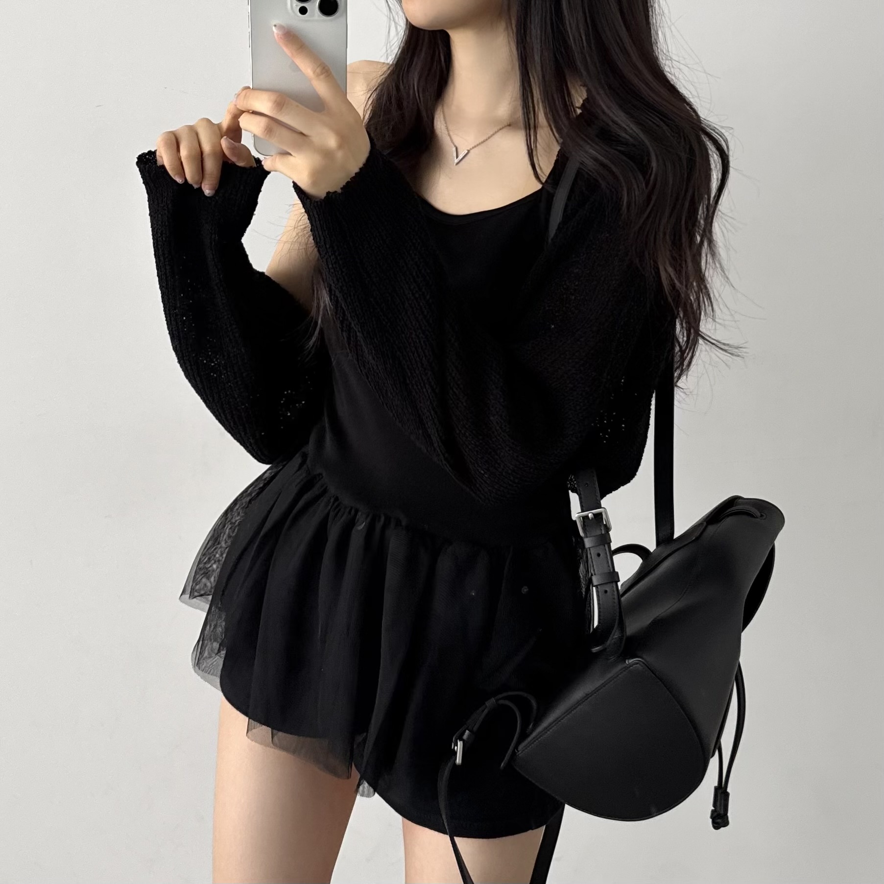 레이어드 여름 원피스 플리츠 쉬폰 뷔스티에 원피스 미니, 블랙, FREE(One size) - 상세 이미지 3