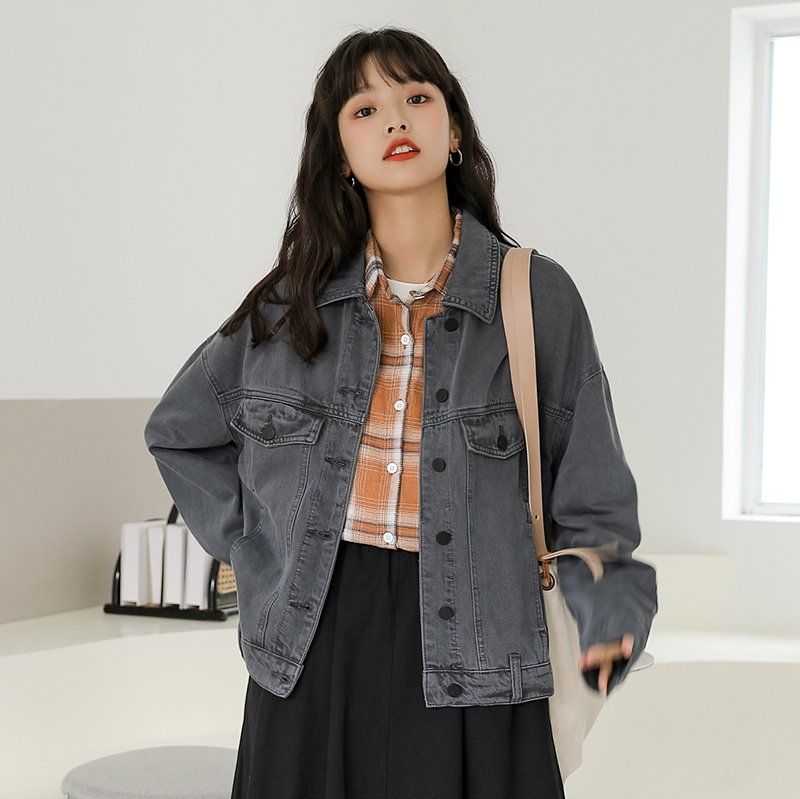 루즈핏 숏 면 자켓 포켓 카라 싱글 버튼 간절기 캐주얼 아우터 봄 가을 블랙그레이 로즈핑크 - 상세 이미지 4