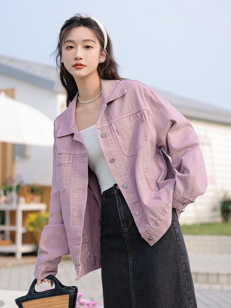 봄 가을 베이직 기본핏 포켓 코튼 면 니트 간절기 자켓 오프화이트 퍼플 - 상세 이미지 4