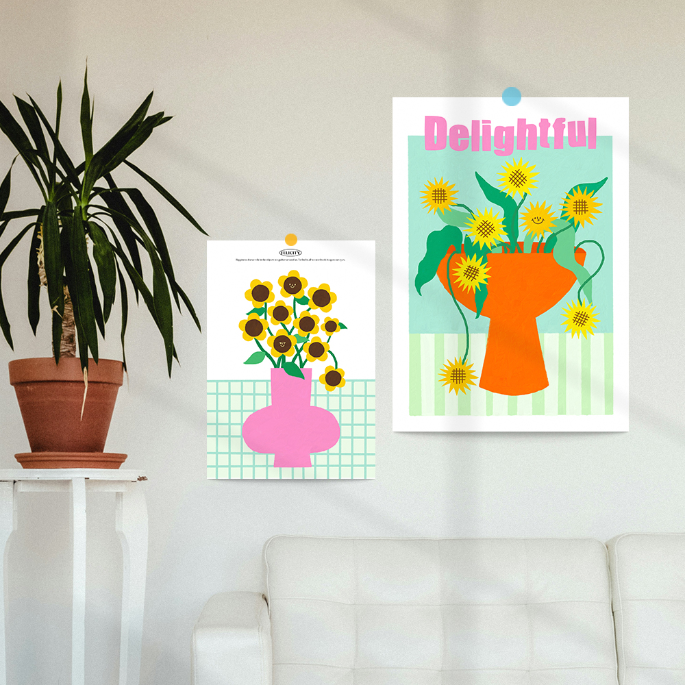 해바라기 그림 액자 포스터 Delightful B A4 - 상세 이미지 3