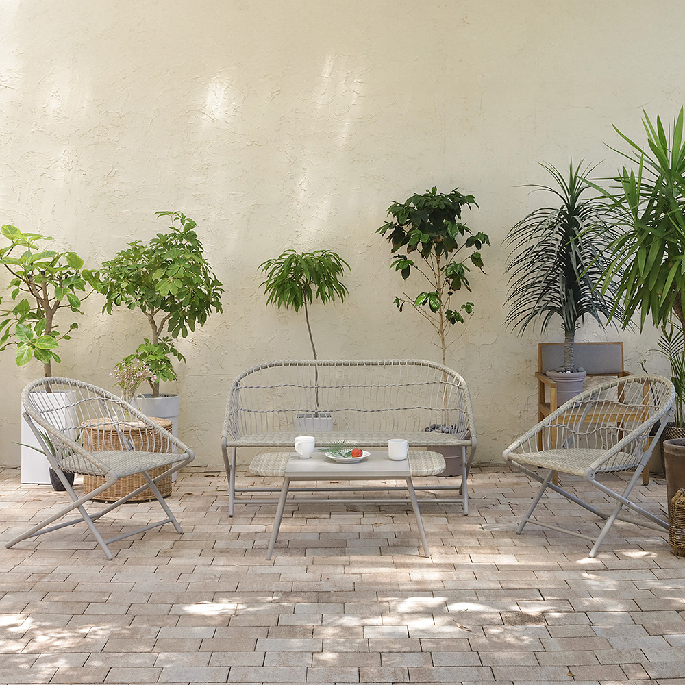 (4인세트)트레이시 야외용 폴딩 의자 테이블 세트 다크그레이