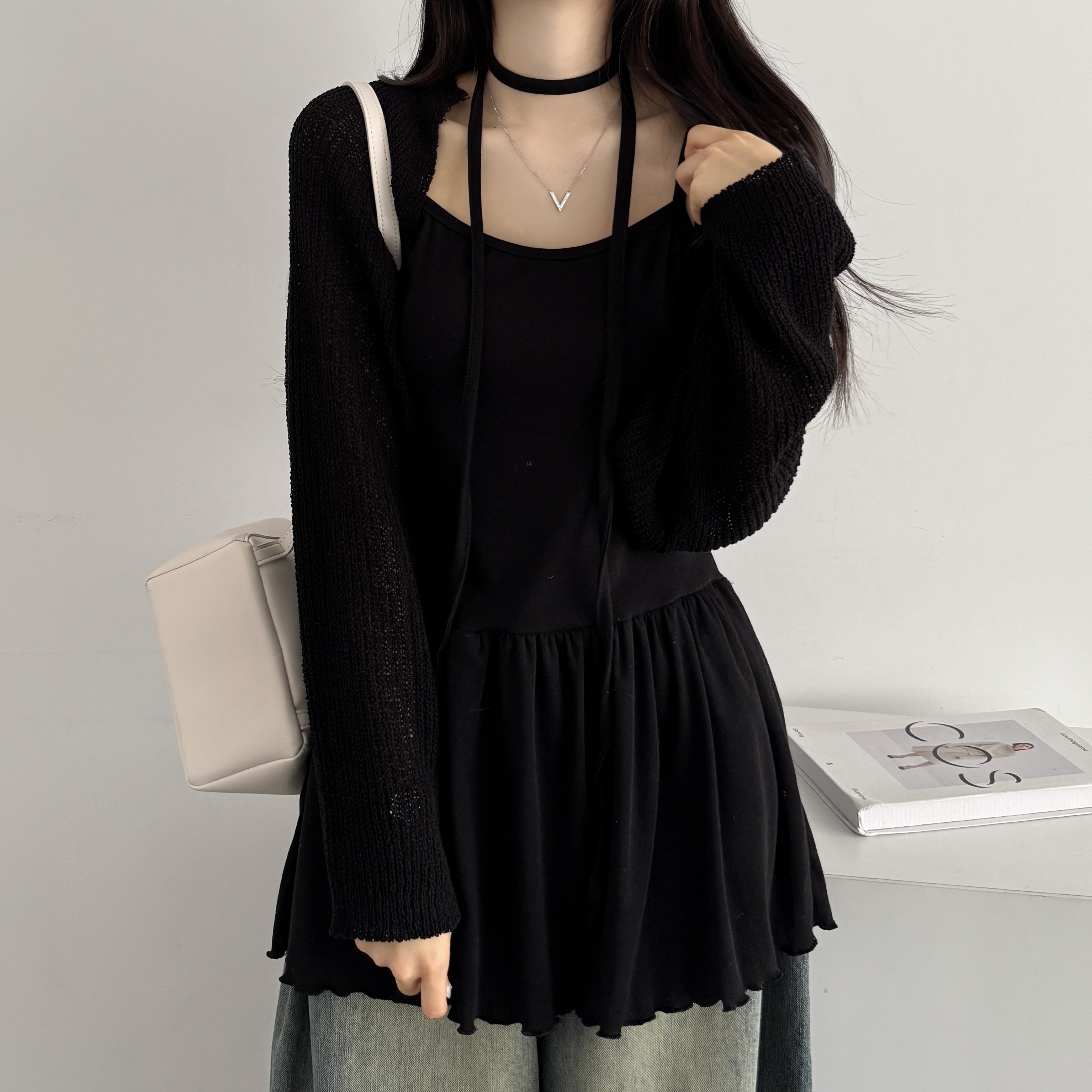 여름 휴양지 원피스 뷔스티에 레이어드 하객 원피스 미니, 블랙, FREE(One size) - 상세 이미지 3