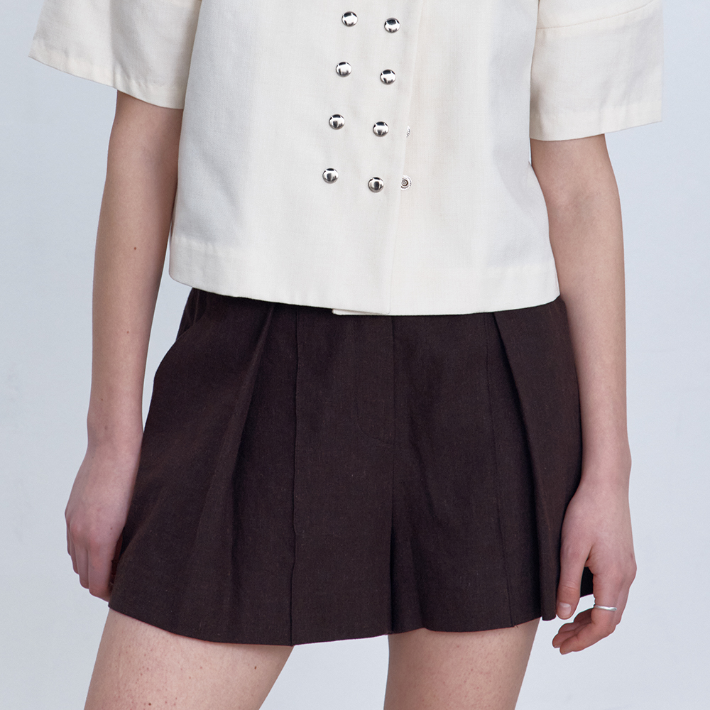 드팜므 린넨 원턱 숏 팬츠 브라운 - 상세 이미지 2