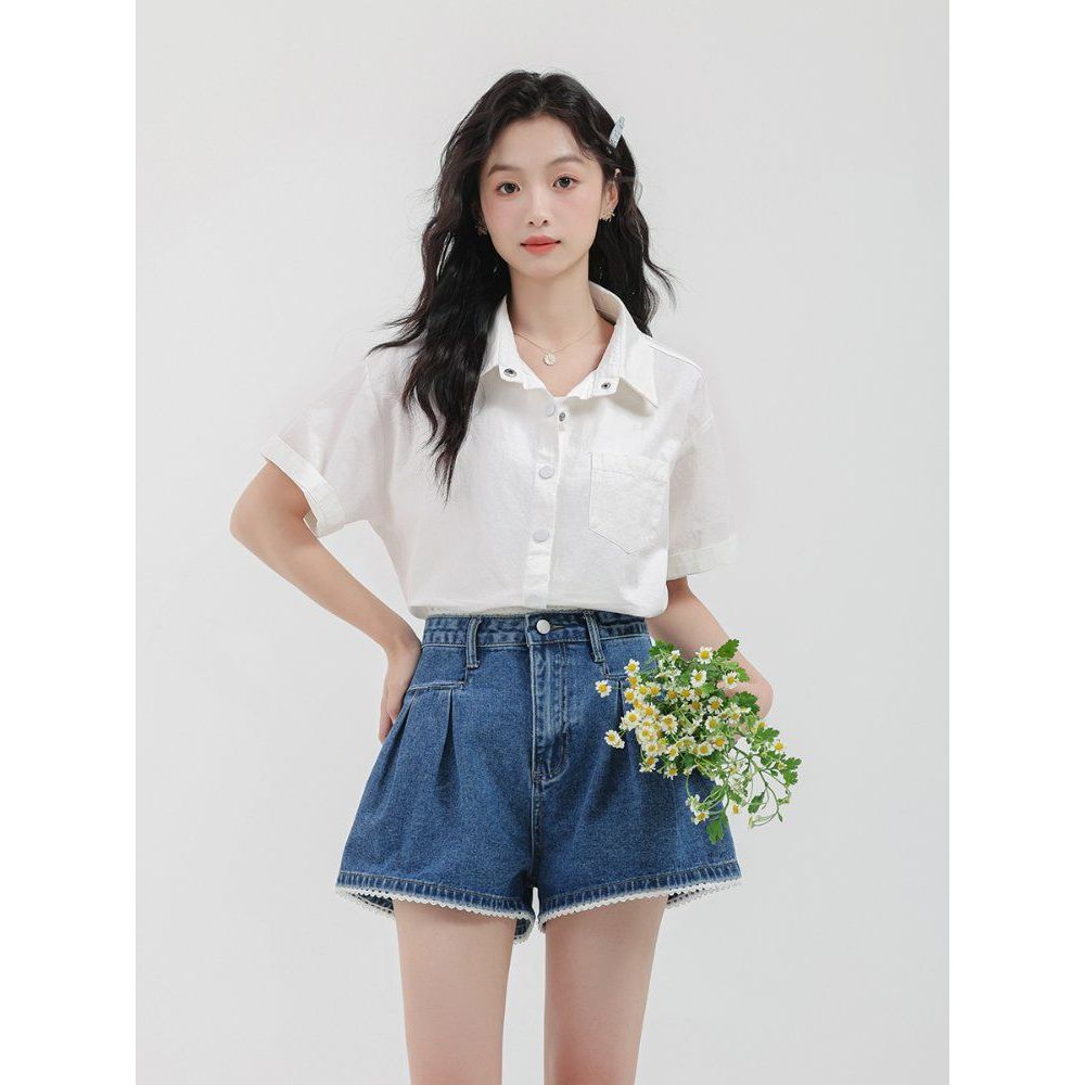 여름 반팔 셔츠 여성 남방 루즈핏 기본 면 흰색 화이트 데일리 코디 심플 캐주얼 - 메인 이미지