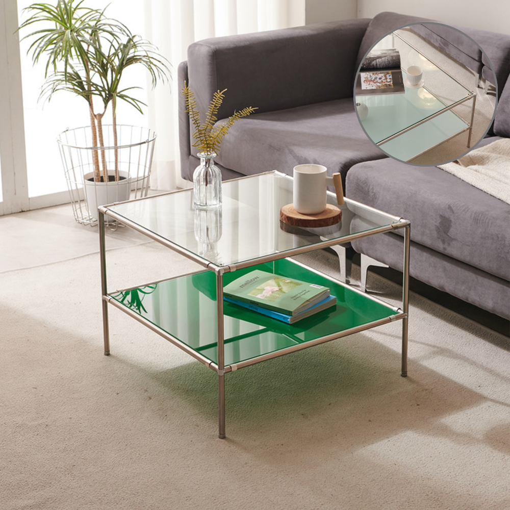모듈형 컬러 글라스 소파 테이블 2단 유리 철제 스틸 거실 테이블 580
