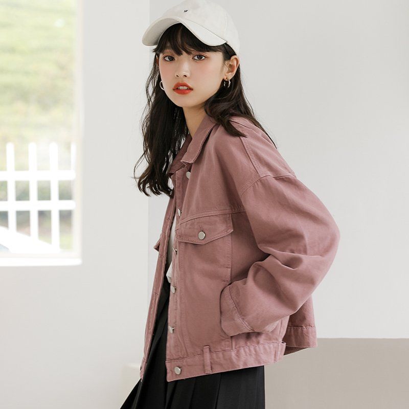 루즈핏 숏 면 자켓 포켓 카라 싱글 버튼 간절기 캐주얼 아우터 봄 가을 블랙그레이 로즈핑크 - 상세 이미지 3