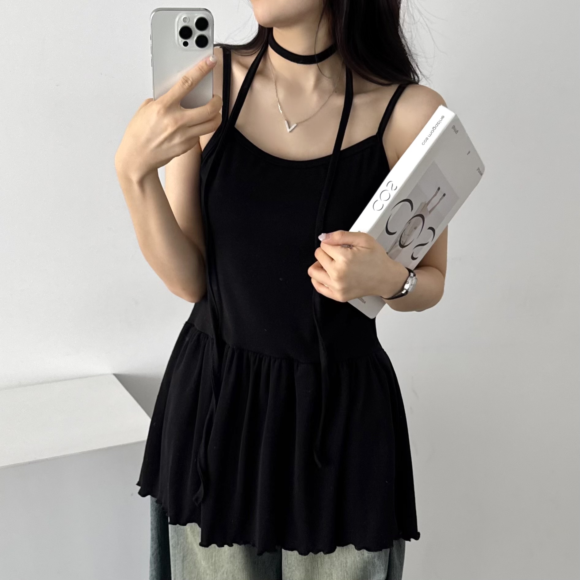 여름 휴양지 원피스 뷔스티에 레이어드 하객 원피스 미니, 블랙, FREE(One size)