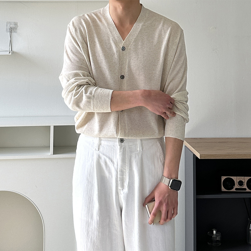 남자 린넨 가디건 오버핏 브이넥 남자 여름 가디건 - 상세 이미지 2