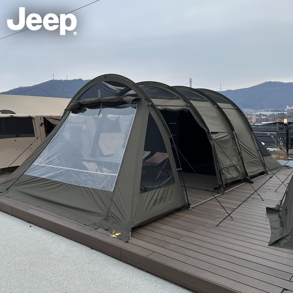 지프 배럭 스페이스 리빙쉘 터널형 텐트 4인용 5인용 투명창 포함