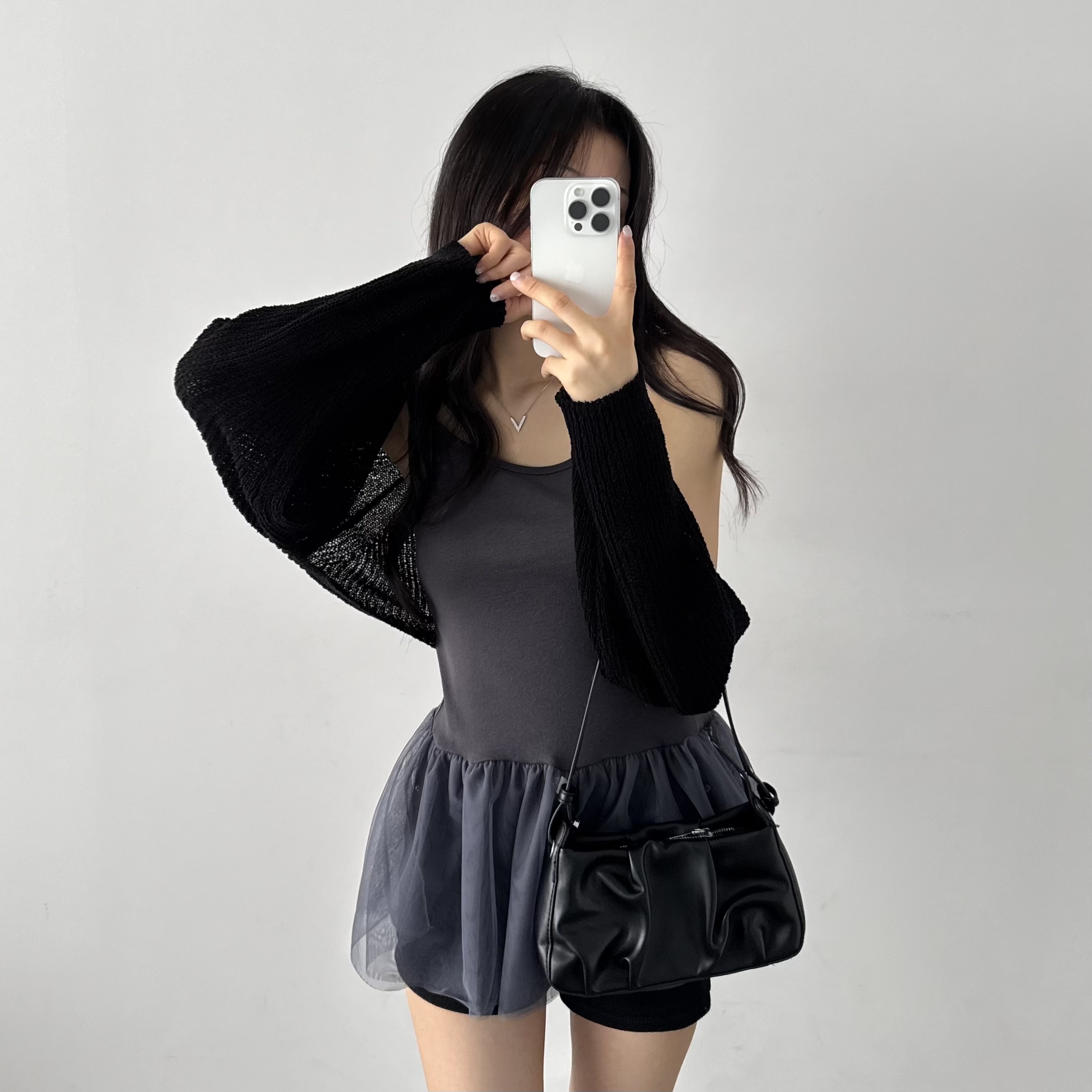 레이어드 여름 원피스 플리츠 쉬폰 뷔스티에 원피스 미니, 차콜, FREE(One size) - 상세 이미지 5
