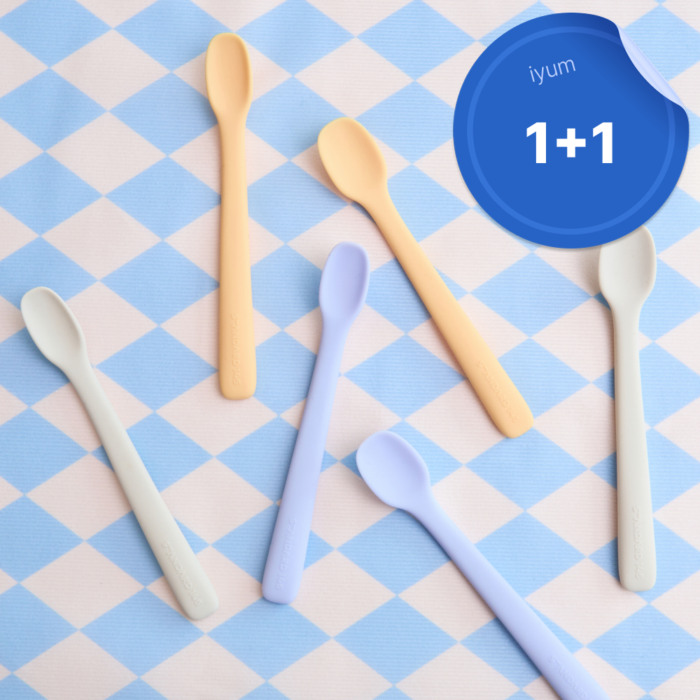 [1+1] 아이냠 유아 실리콘 이유식 스푼 2개 + 케이스 세트 초기 중기 후기 자기주도 스푼