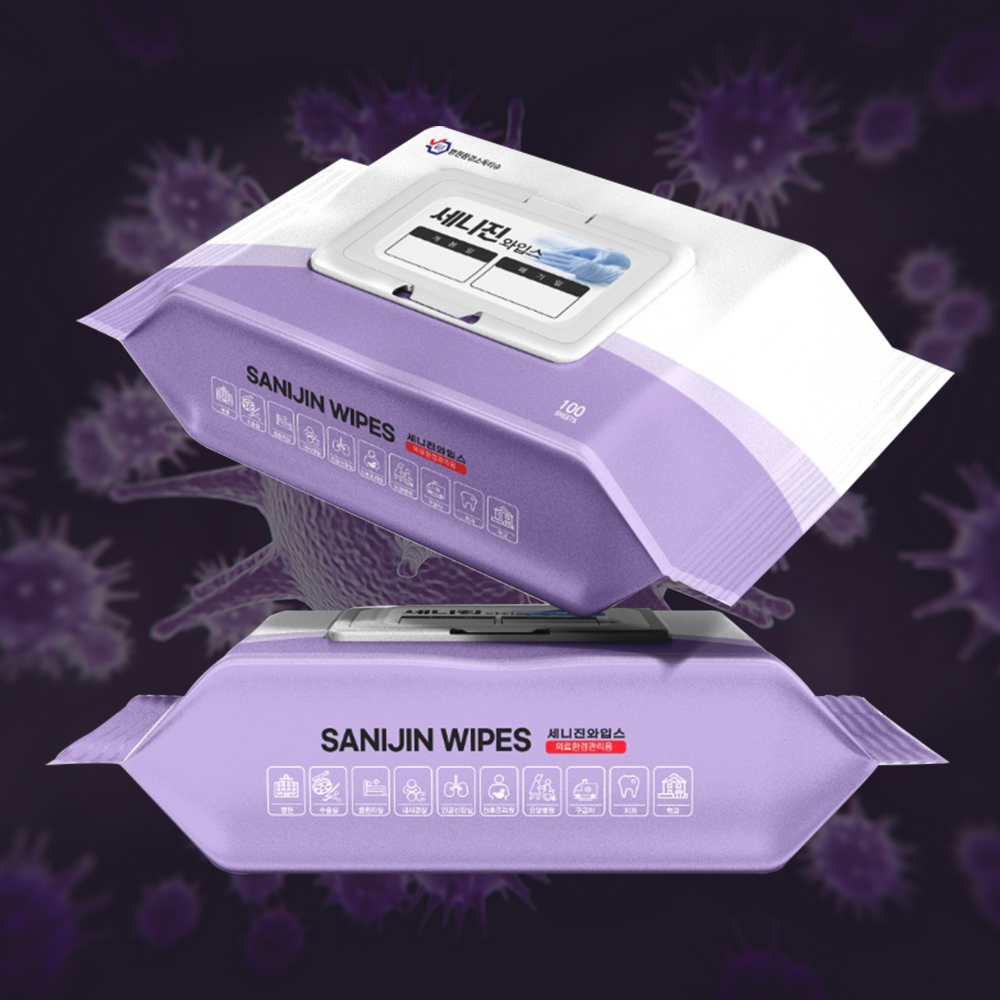 세니진와입스 병원 환경 소독티슈 일회용 세정 살균 소독물티슈 100매, 1팩