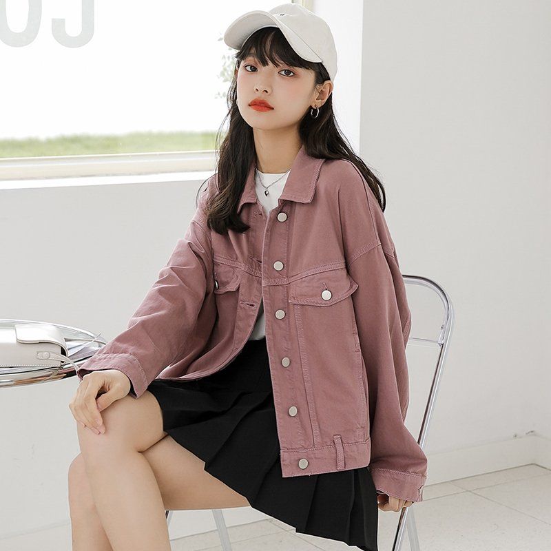 루즈핏 숏 면 자켓 포켓 카라 싱글 버튼 간절기 캐주얼 아우터 봄 가을 블랙그레이 로즈핑크 - 상세 이미지 2