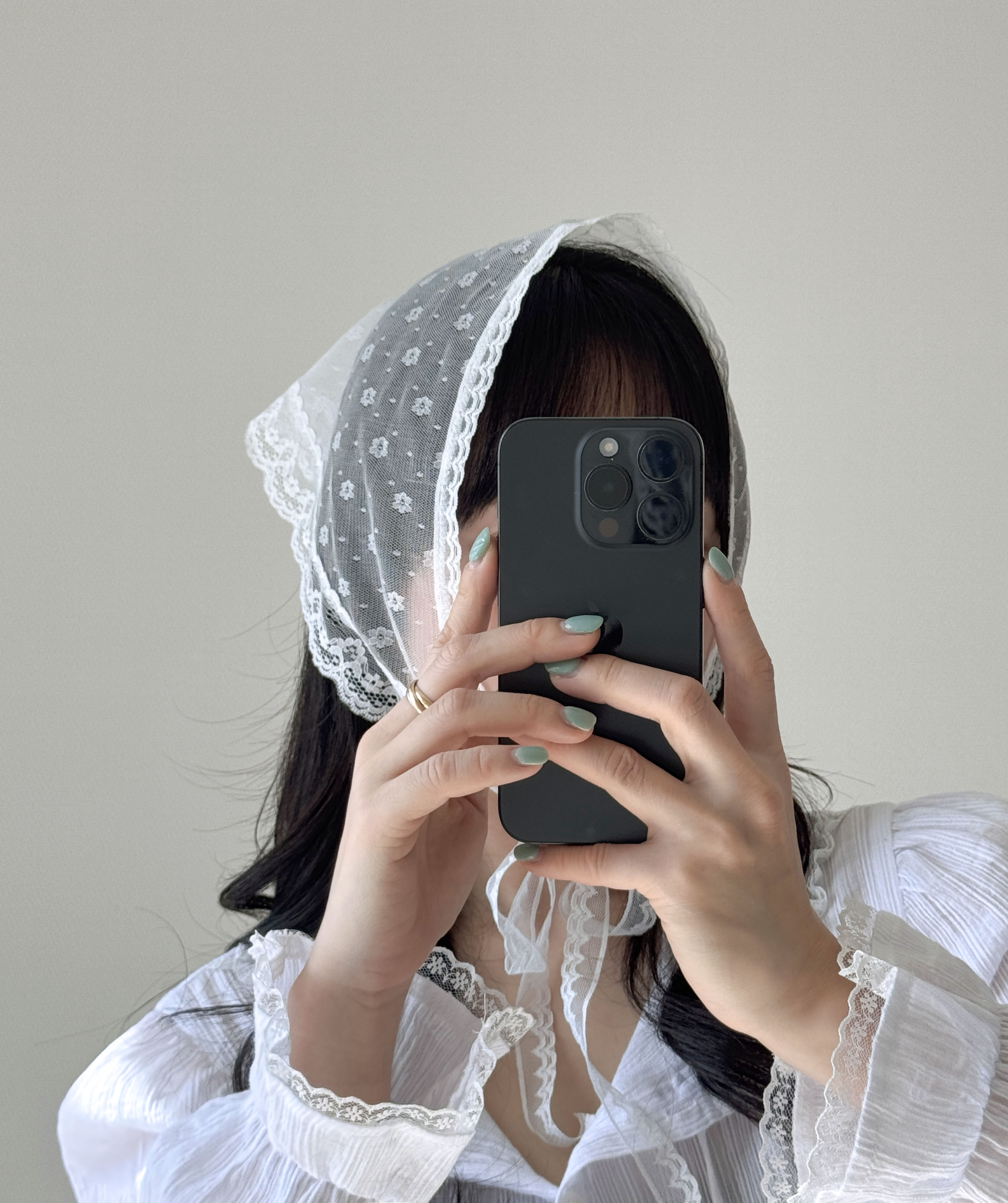 플라워 꽃 메쉬 망사 레이스 헤어 커치프 봄 여름 삼각 보넷 두건 2color 상세 이미지 20