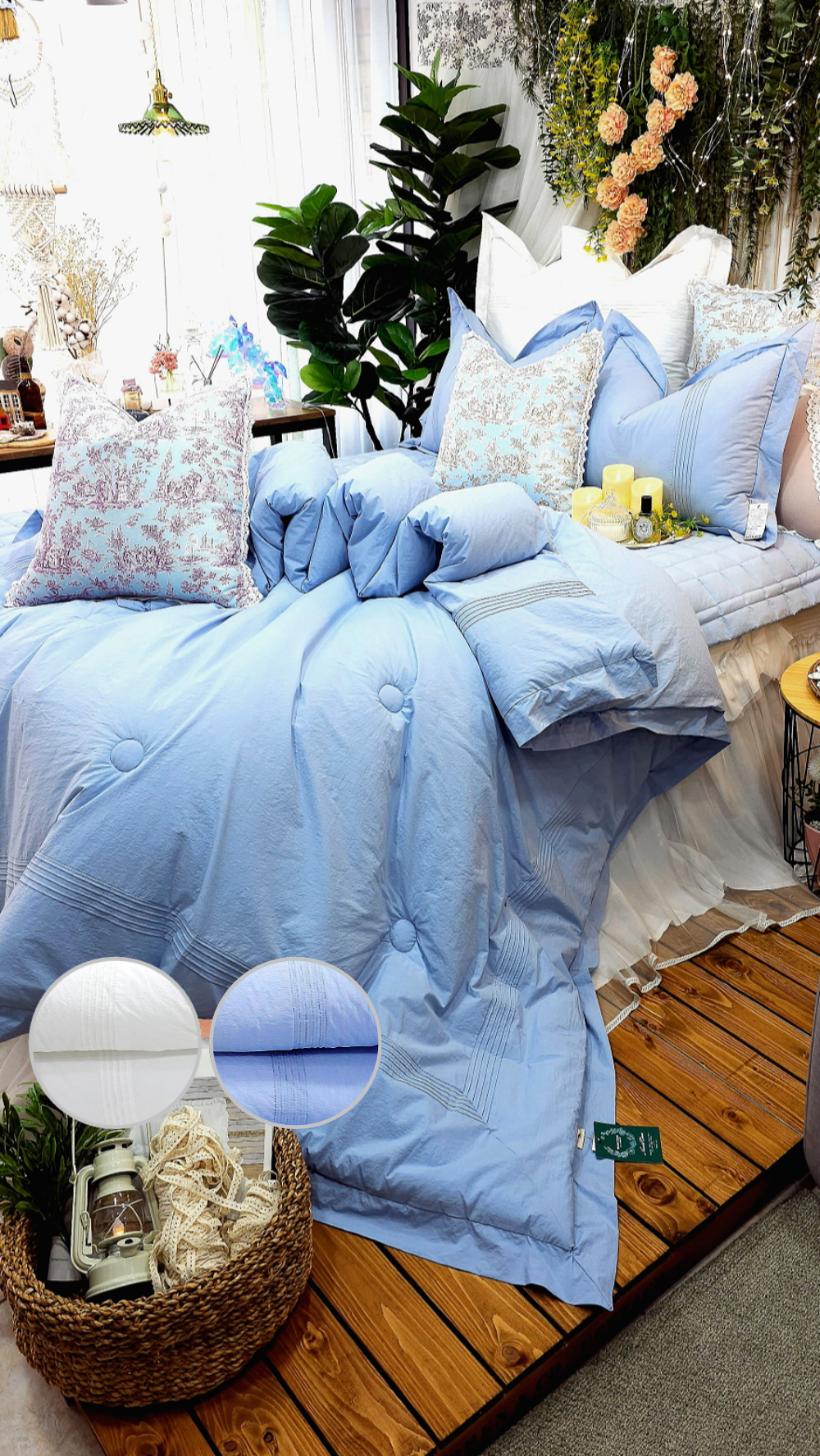 혼수 신혼 겨울 호텔이불 호텔침구 라지킹침구세트 침구류 하늘