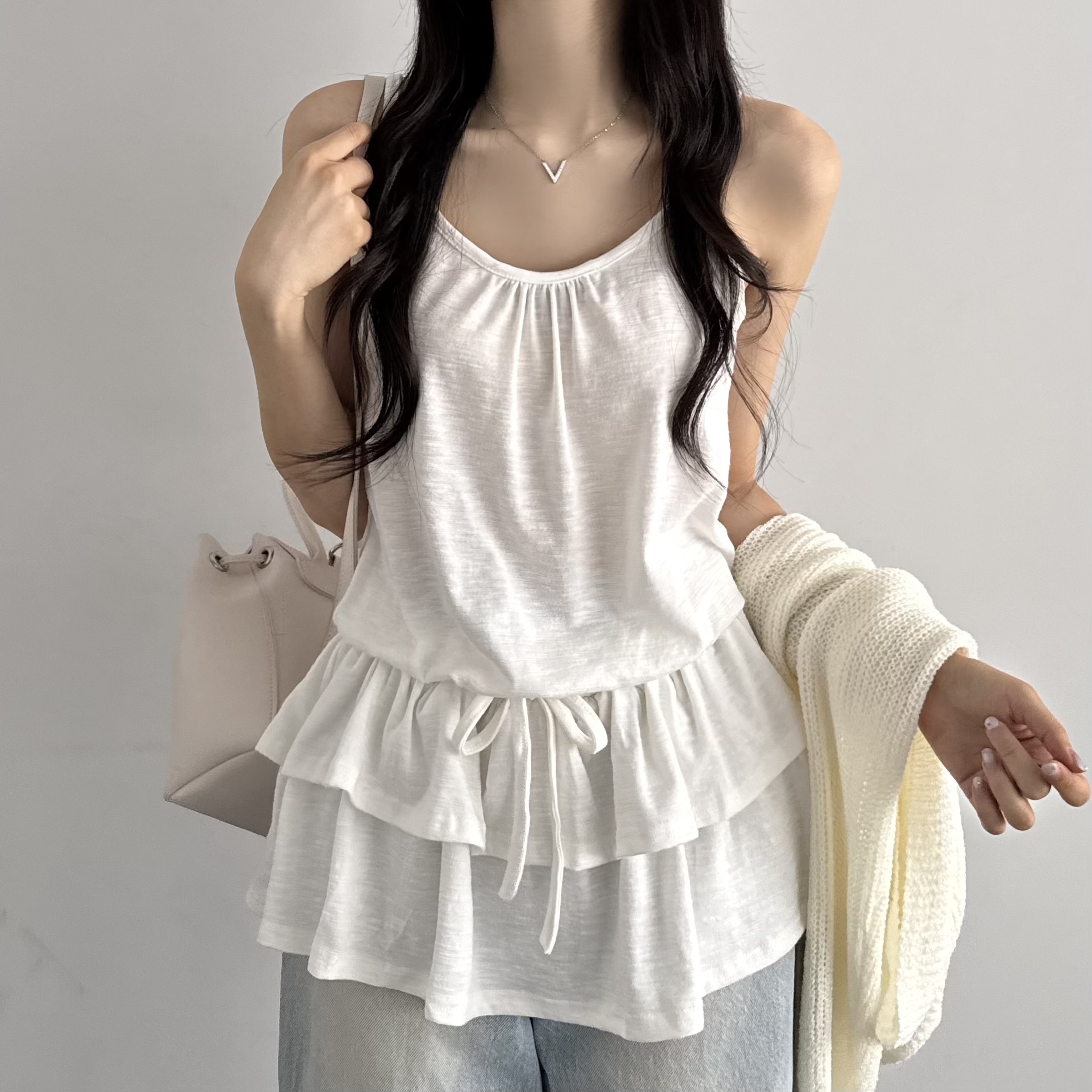 캉캉 레이어드 여름원피스 쉬폰 뷔스티에 여성원피스 미니, 화이트, FREE(One size) - 상세 이미지 5