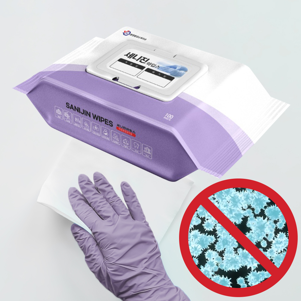 세니진와입스 병원 환경 소독티슈 일회용 세정 살균 소독물티슈 100매, 1팩