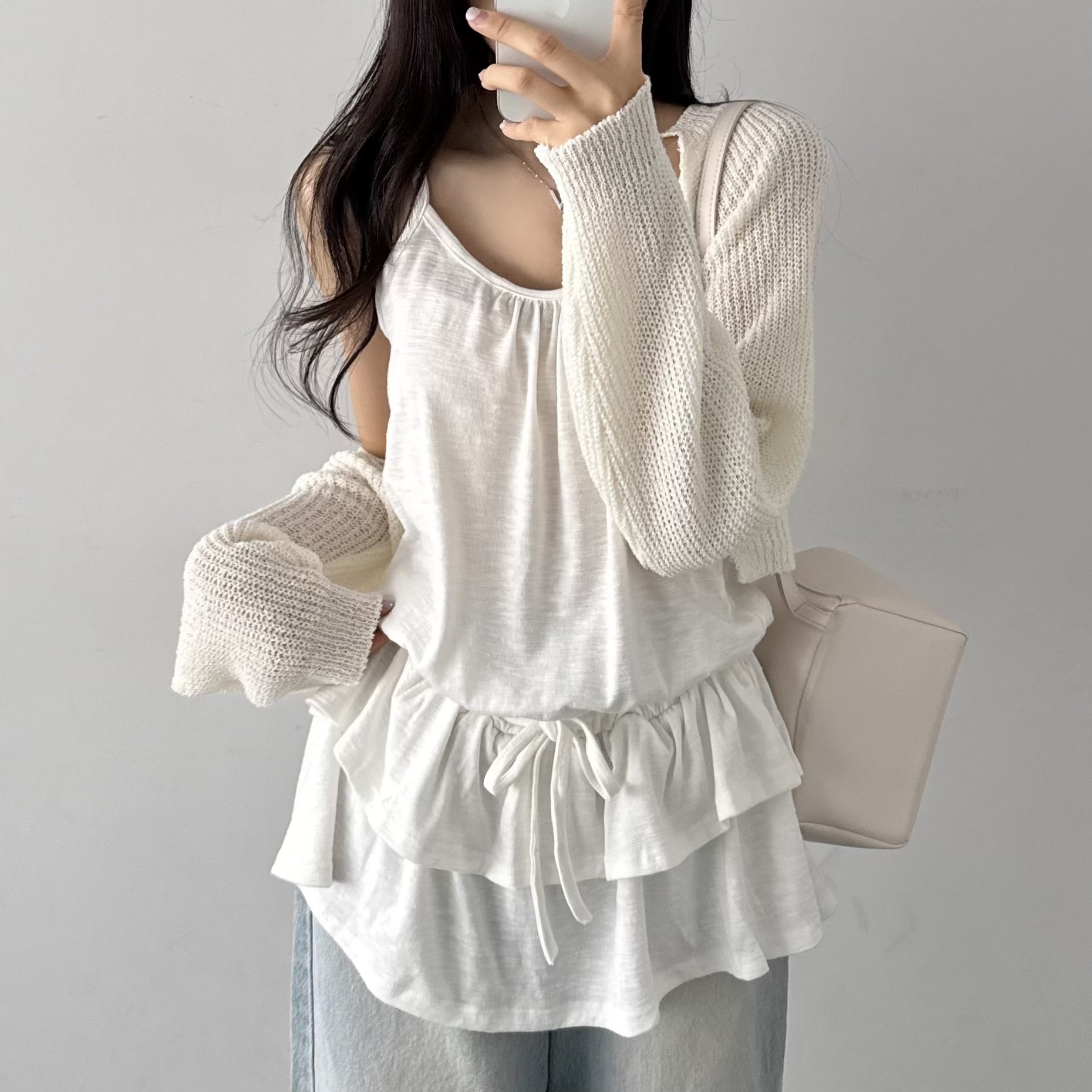 캉캉 레이어드 여름원피스 쉬폰 뷔스티에 여성원피스 미니, 화이트, FREE(One size)