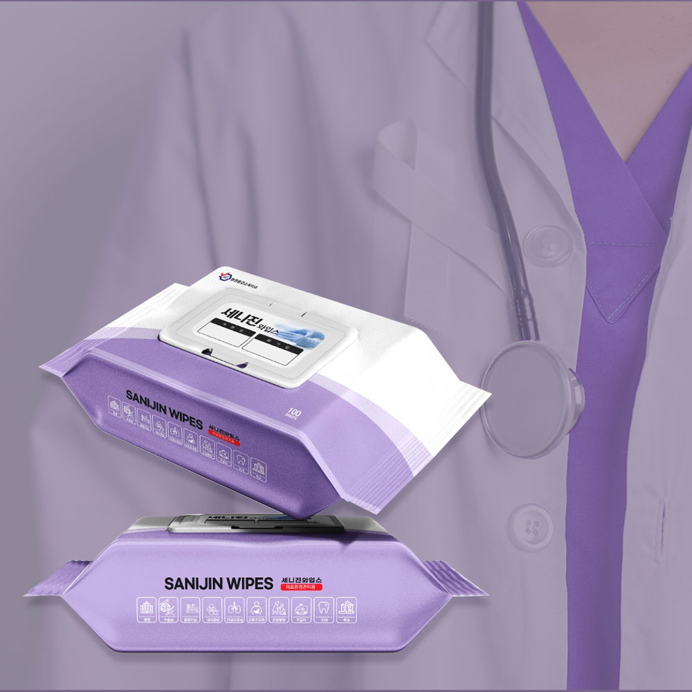 세니진와입스 병원 환경 소독티슈 일회용 세정 살균 소독물티슈 100매, 1팩