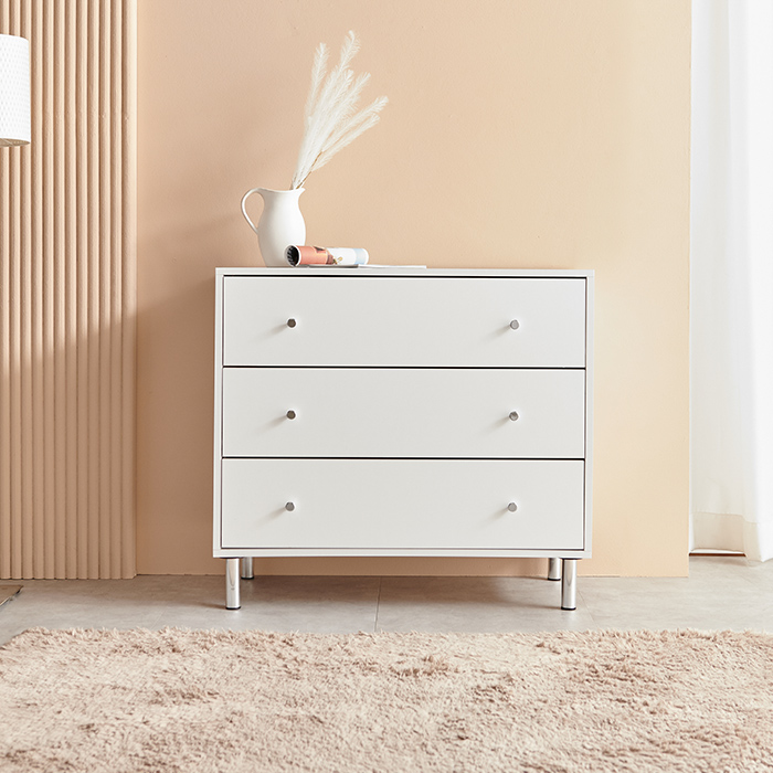 감성 인테리어 서랍장 미니 수납장 철제 다리 거울포함 845mm, 4단, 화이트 - 상세 이미지 4