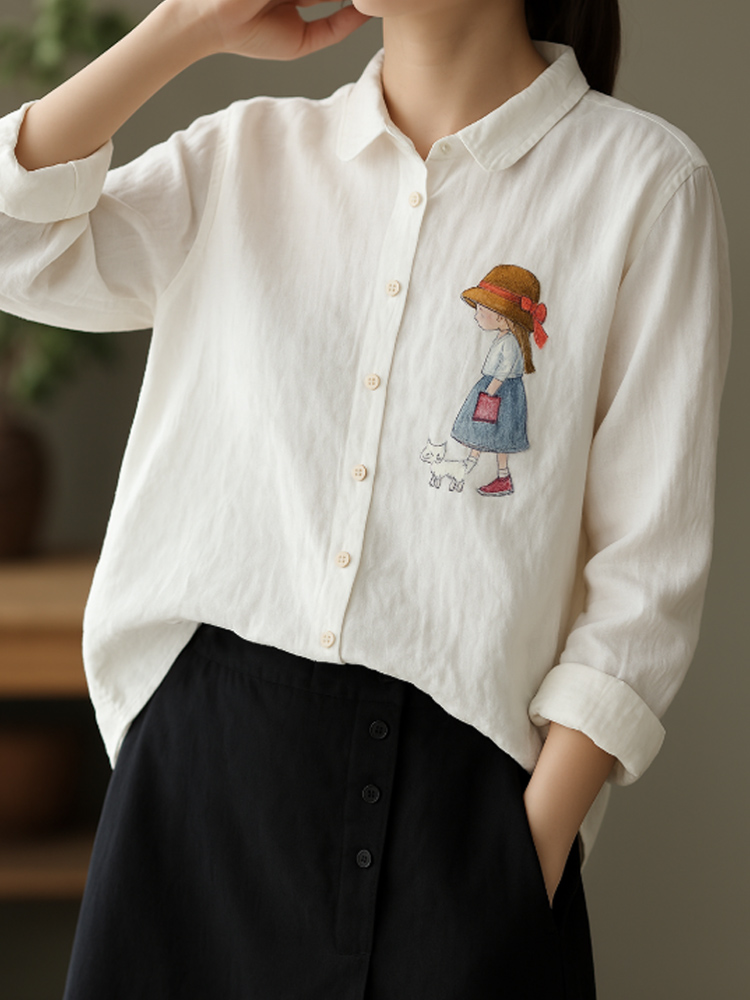 여성 긴팔 블라우스 화이트 봄 여름 데일리 셔츠 중년여성 - 상품 이미지