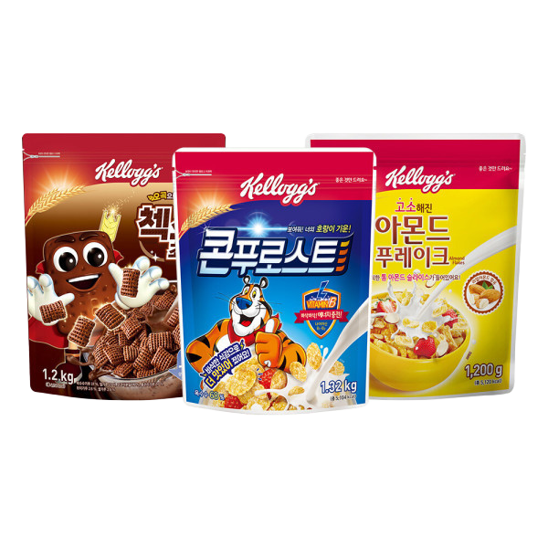대용량 시리얼 3종 (콘푸로스트1320g+아몬드1200g+첵스초코1200g) : 모든아우라