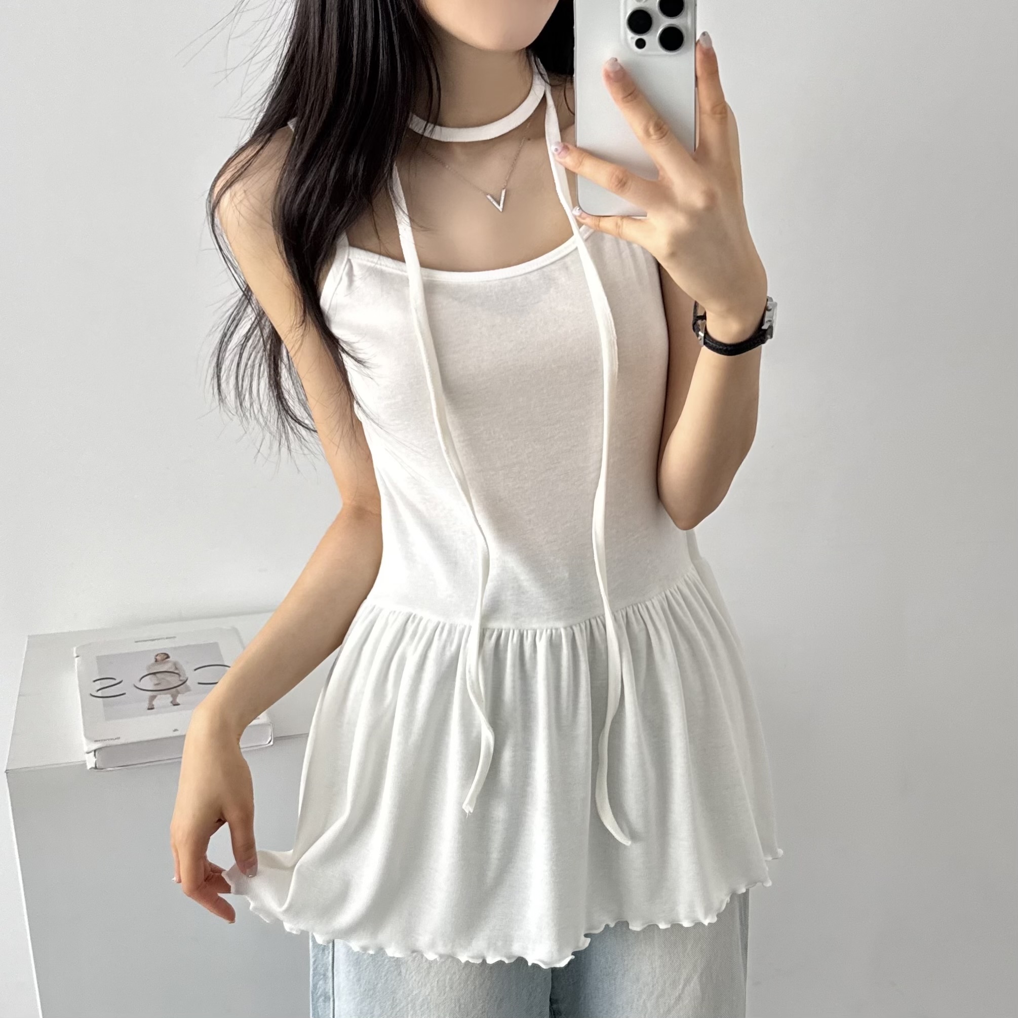 여름 휴양지 원피스 뷔스티에 레이어드 하객 원피스 미니, 화이트, FREE(One size) 이미지 8