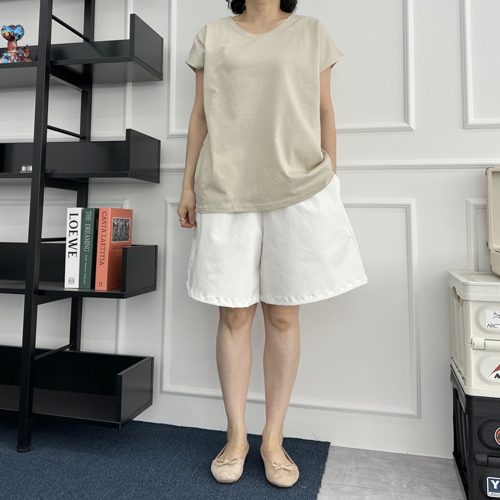 빅사이즈 자체제작 면 무지 라운드넥 캡소매 티셔츠 이너 레이어드 데일리 딥베이지 오트밀 - 상세 이미지 2