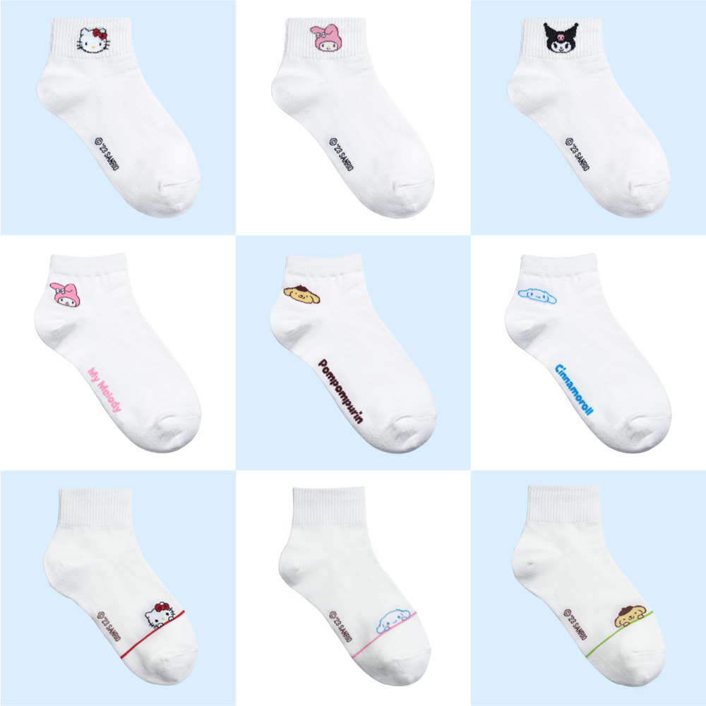 산리오캐릭터즈 주니어(200-230) 5켤레세트 시나모롤 쿠로미 마이멜로디 헬로키티 발목 단목 스니커즈 학생 양말 N배송