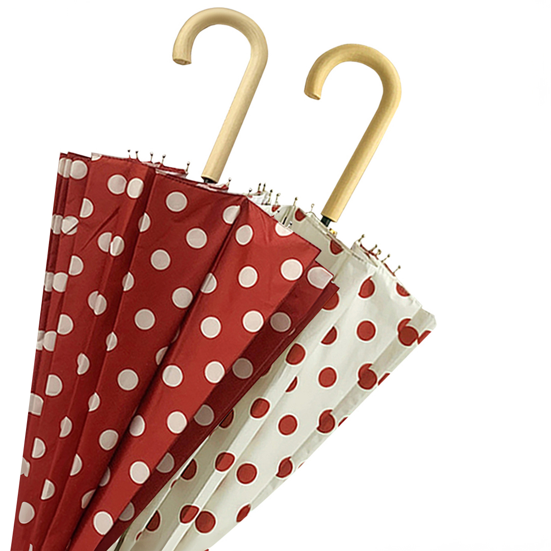 레트로 도트 일본 장우산 예쁜 나무손잡이 우산 16살