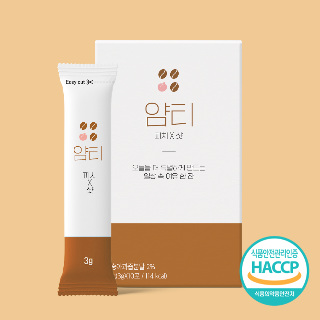 얌티 아샷추 디카페인 커피 피치 샷 저당 복숭아 아이스티 샷추가 분말 가루 스틱 10개입 - 상품 이미지