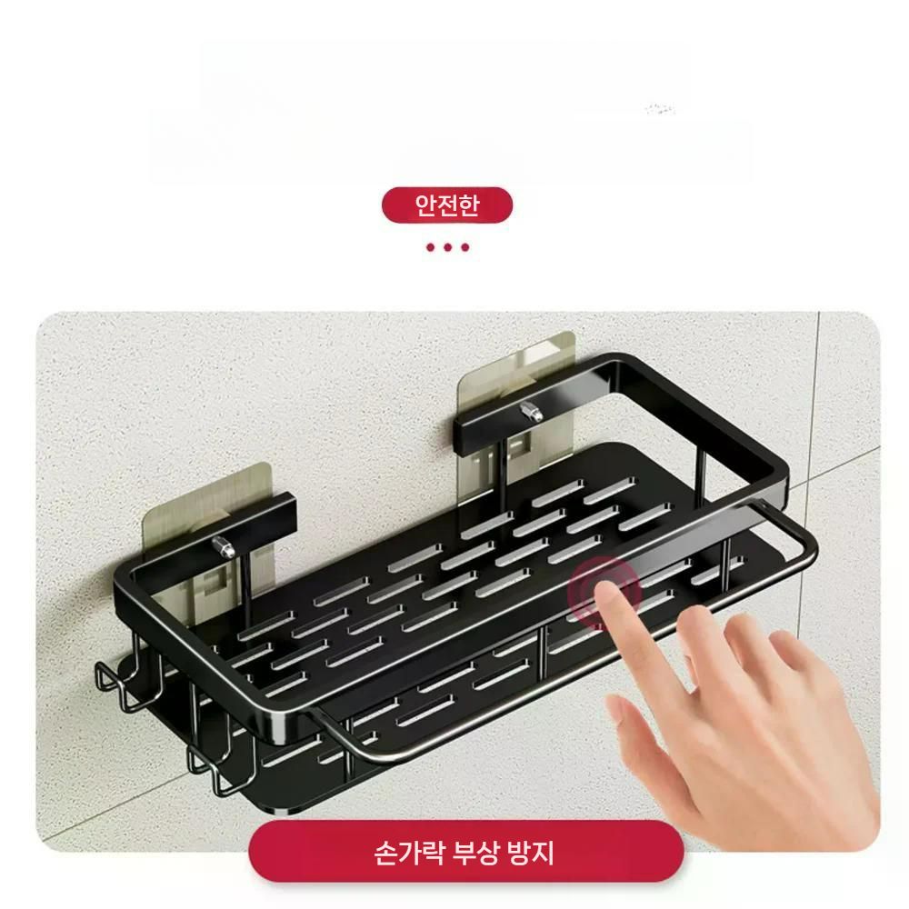 드릴 X 설치하는 욕실 코너 선반 벽걸이형 알루미늄 샴푸 정리대 무타공 블랙 직각 - 상세 이미지 5