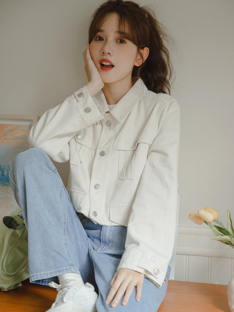 간절기 데일리 크롭 청자켓 면자켓 숏자켓 봄 가을 아이보리 - 상세 이미지 3