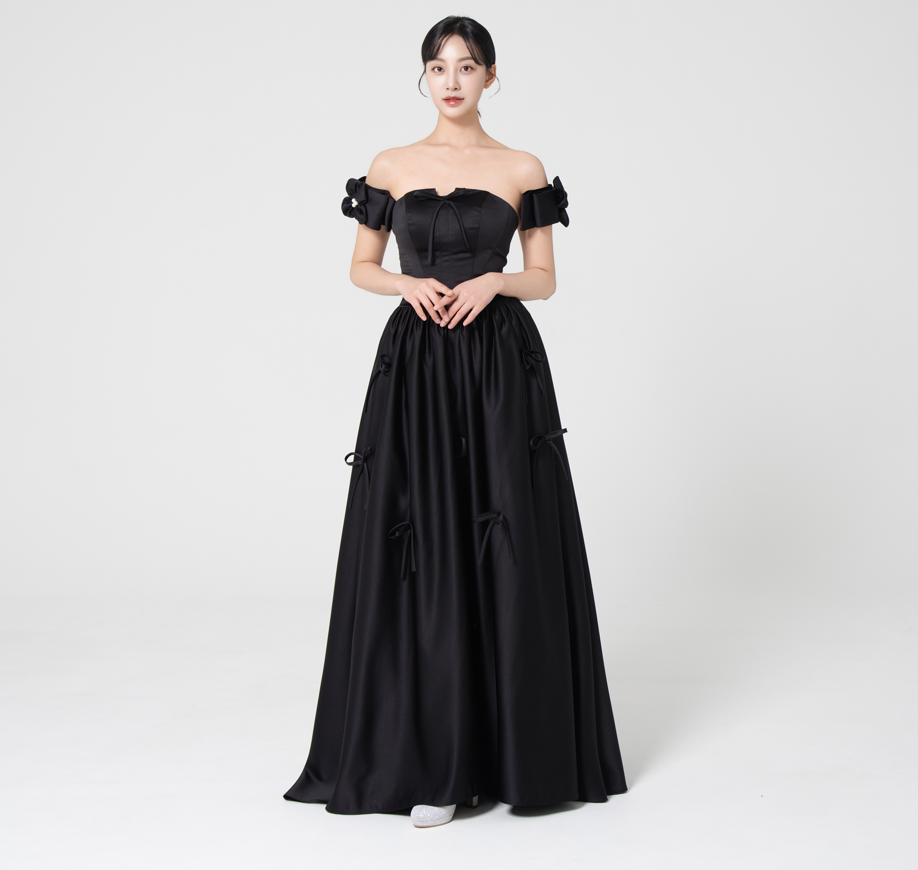시에나 나비리본 블랙 웨딩드레스 대여 예식2부드레스 검정원피스 브라이덜샤워 피로연 연말의상 이미지 6