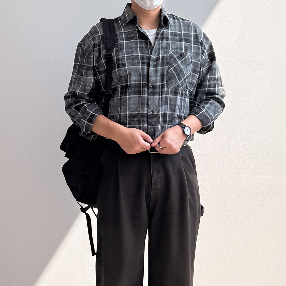 남자체크남방 체크무늬남방 남성오버핏셔츠 - 상세 이미지 4