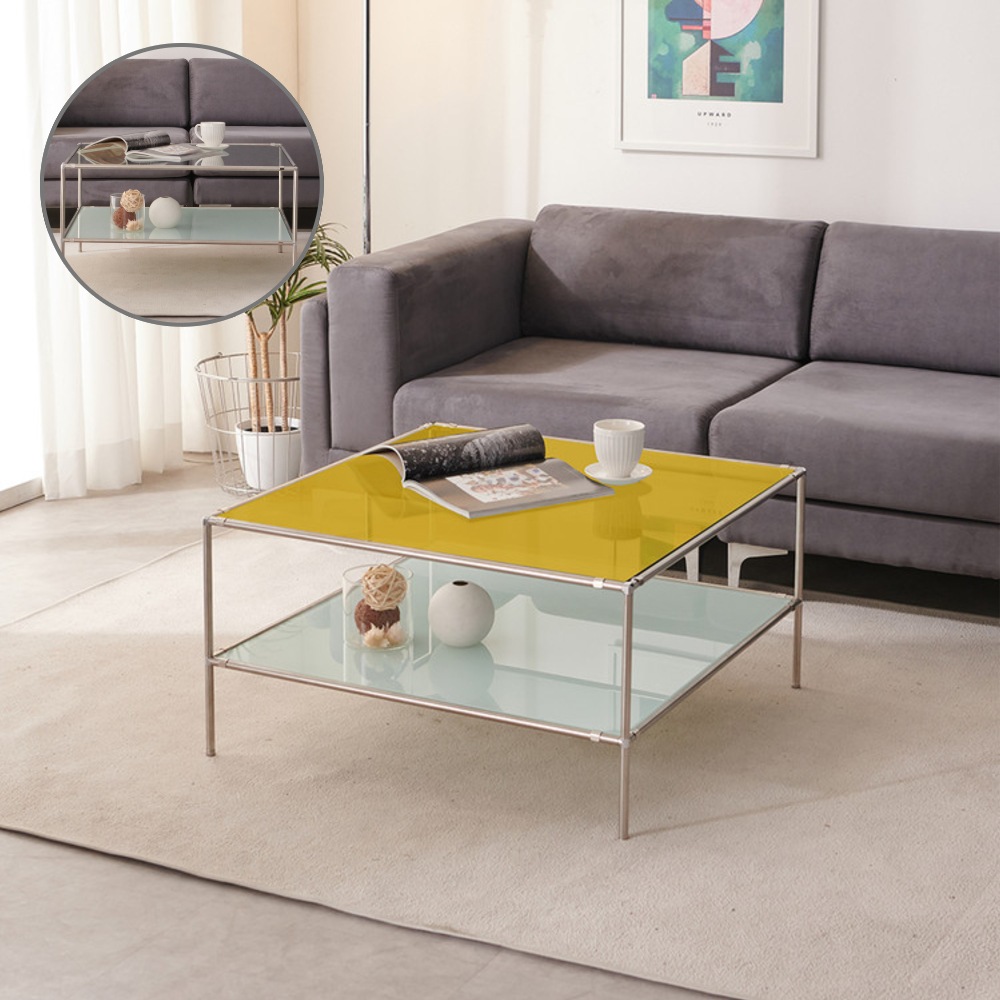 모듈형 컬러 글라스 소파 테이블 2단 유리 철제 스틸 거실 테이블 780