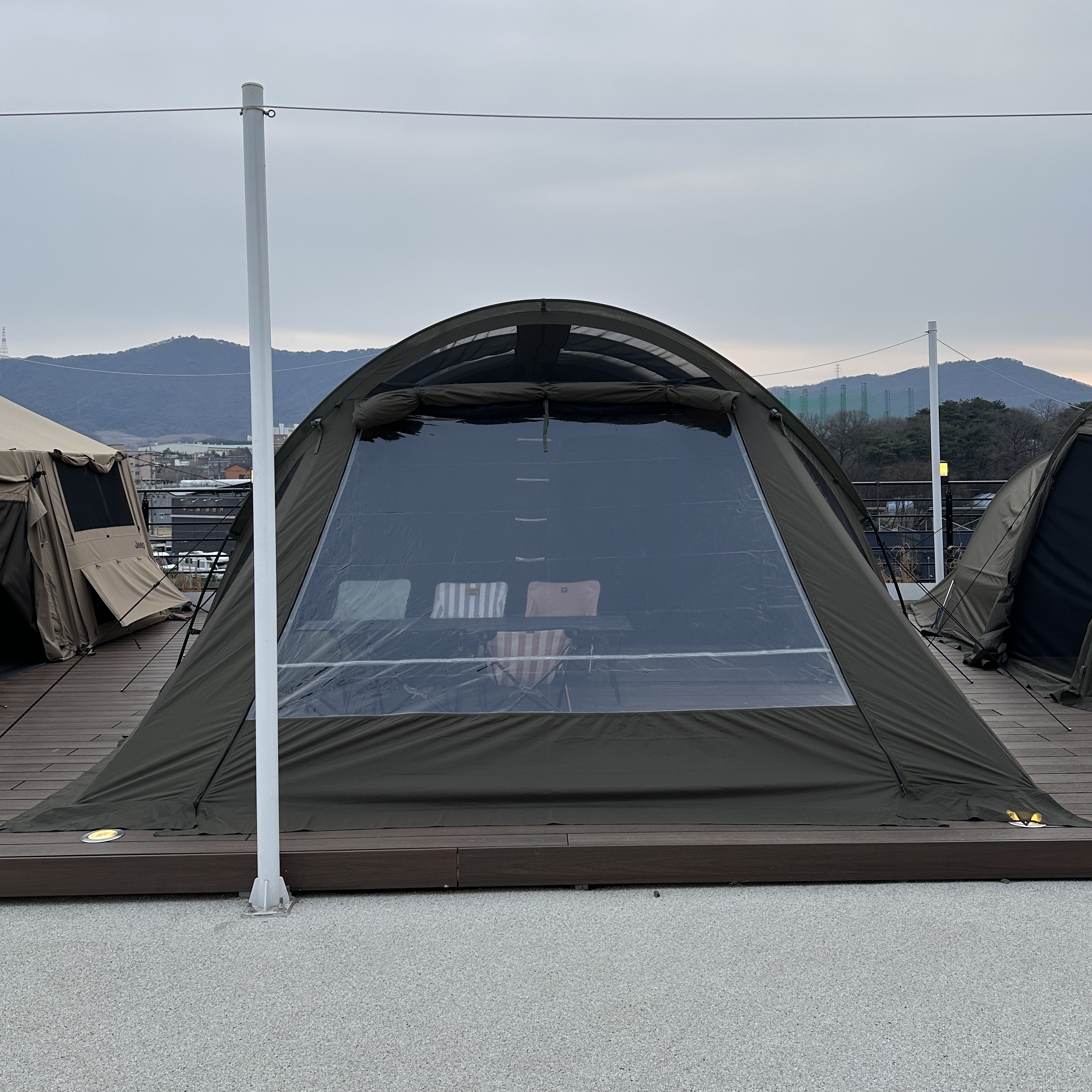 지프 배럭 스페이스 리빙쉘 터널형 텐트 4인용 5인용 투명창 포함