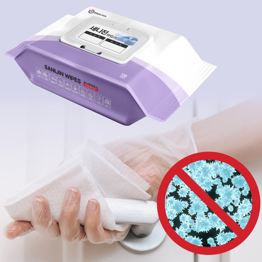 세니진와입스 병원 환경 소독티슈 일회용 세정 살균 소독물티슈 100매, 1팩