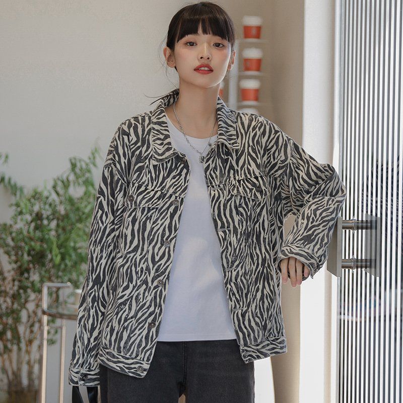 봄 가을 루즈핏 오버핏 데일리룩 코튼 면 지브라 얼룩말 패턴 간절기 자켓 지브라 - 상세 이미지 2