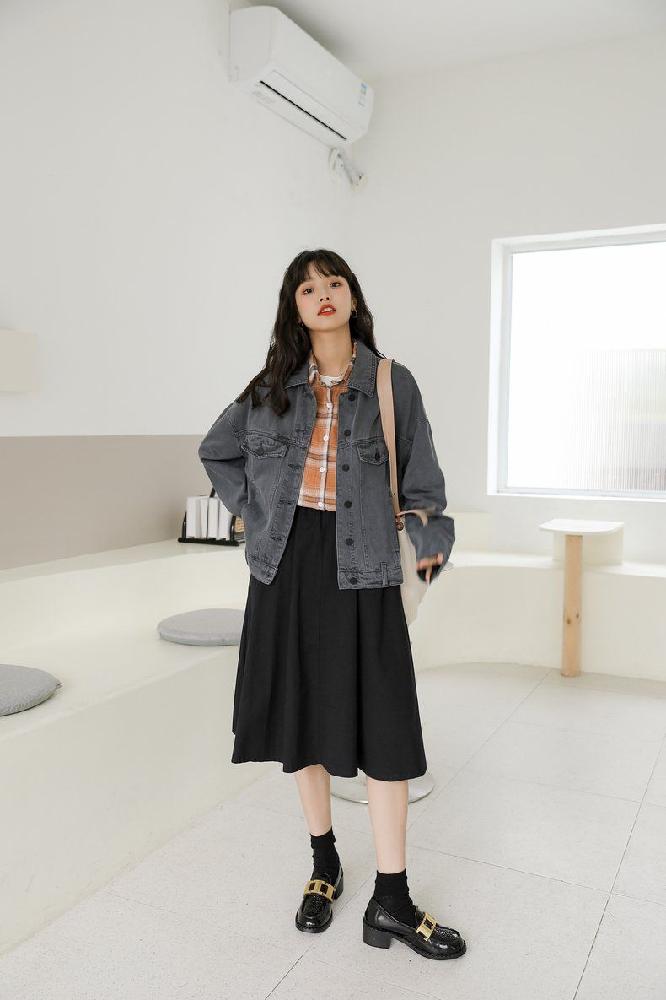 루즈핏 숏 면 자켓 포켓 카라 싱글 버튼 간절기 캐주얼 아우터 봄 가을 블랙그레이 로즈핑크 - 상세 이미지 5