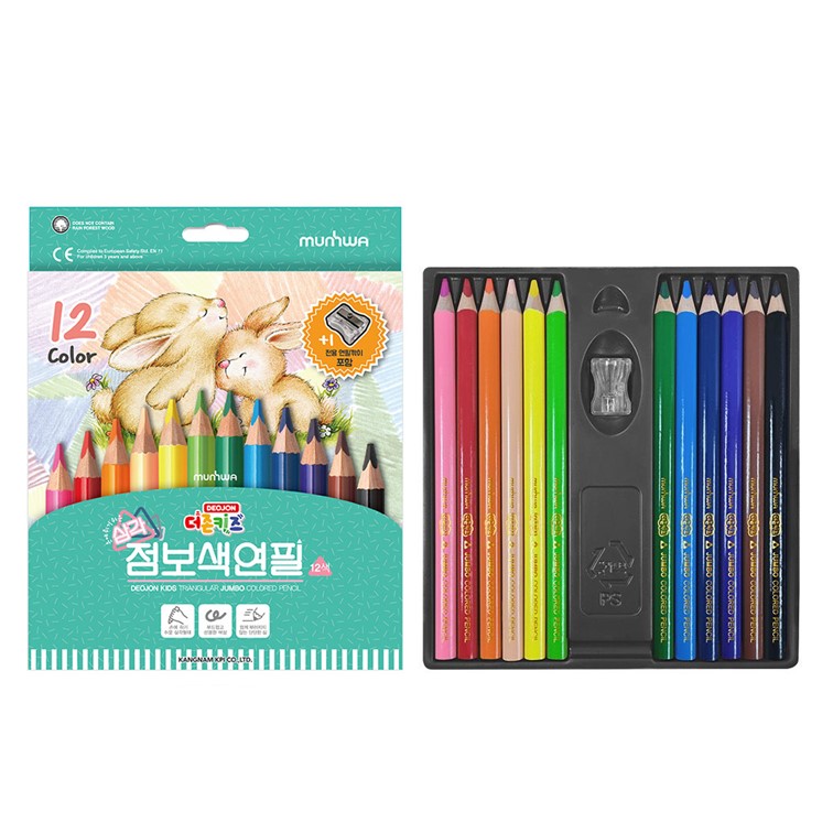 점보 색연필 12색 세트 더존 유치원 어린이집 초등 어린이날 선물