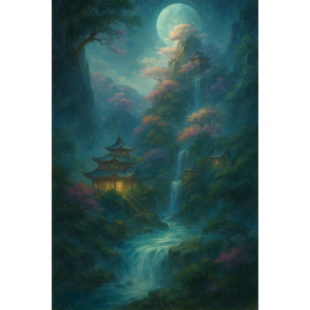 [해외]실십자수 전체수 세트 11CT 면사 벚꽃 흐드러진 산사